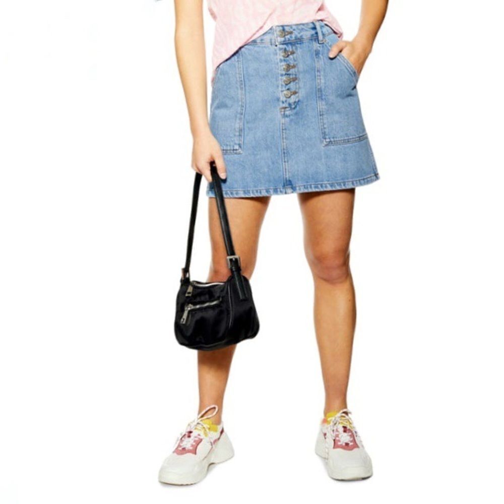 TOPSHOP Denim Button Mini Skirt! - Picture 1 of 6